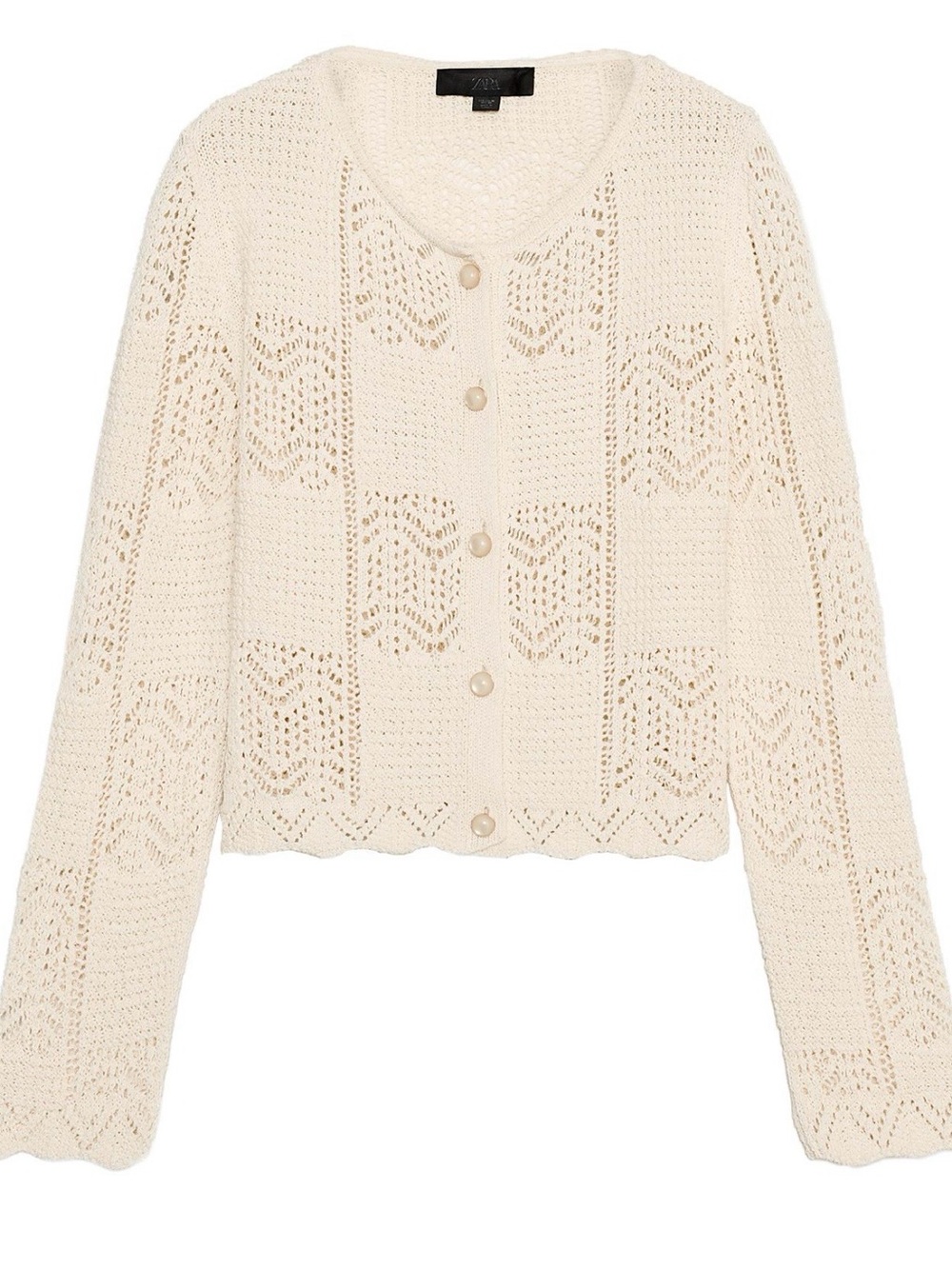 Zara Ivory Open-Knit Button Front Cardigan